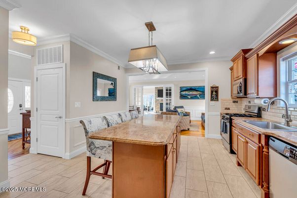 Interior, Kitchen, Pendant Lights, Recessed Lighting, Wood Texture Flooring