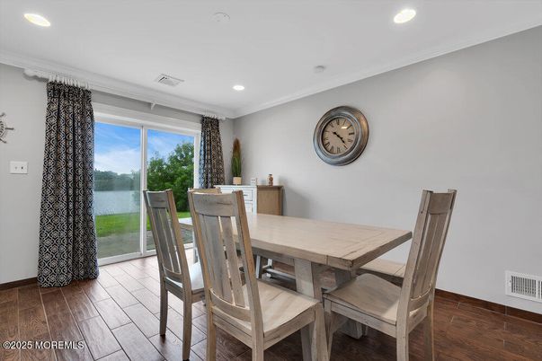 Dining room, Interior, Recessed Lighting, Wood Texture Flooring