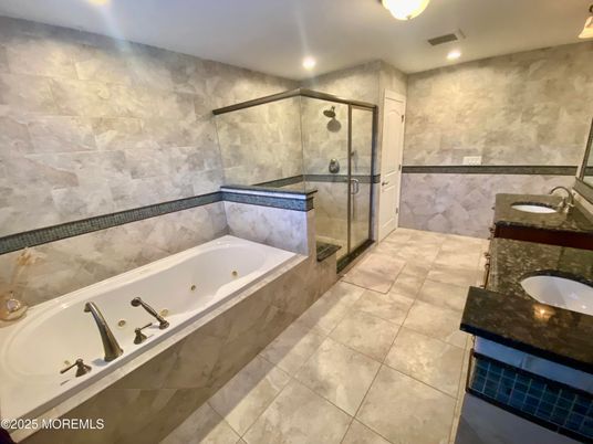 Bathroom, Dual Sink Vanities, Glass Shower, Interior, Recessed Lighting