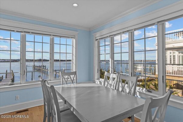 Dining room, Interior, Recessed Lighting, Water, Wood Texture Flooring