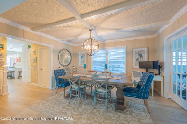 Chandelier, Dining room, Interior, Pendant Lights, Wood Texture Flooring