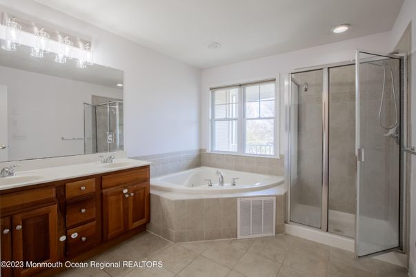 Bathroom, Dual Sink Vanities, Glass Shower, Interior, Recessed Lighting