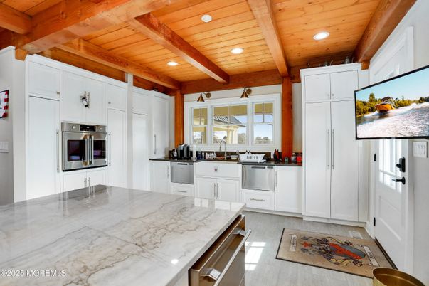 Interior, Kitchen, Recessed Lighting, Stainless Steel Appliances, Wooden Beams, Wooden Ceilings