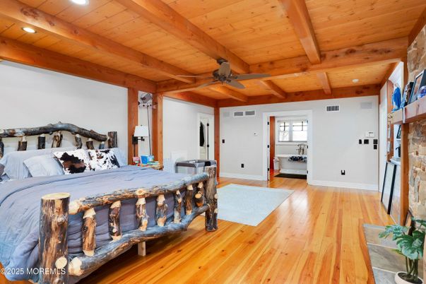 Bedroom, Interior, Recessed Lighting, Wooden Beams, Wooden Ceilings, Wood Texture Flooring