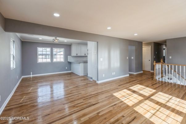 Empty room, Interior, Kitchen, Recessed Lighting, Wood Texture Flooring