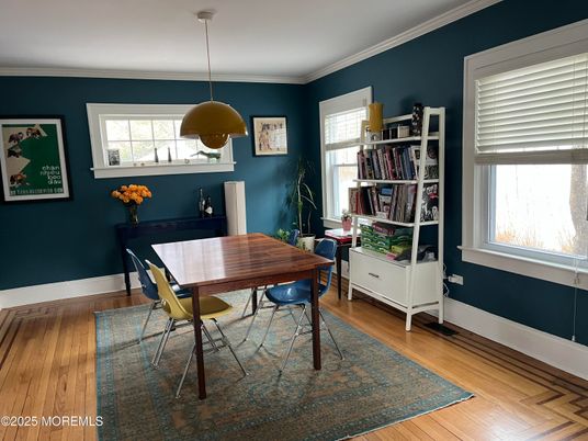 Dining room, Interior, Pendant Lights, Wood Texture Flooring