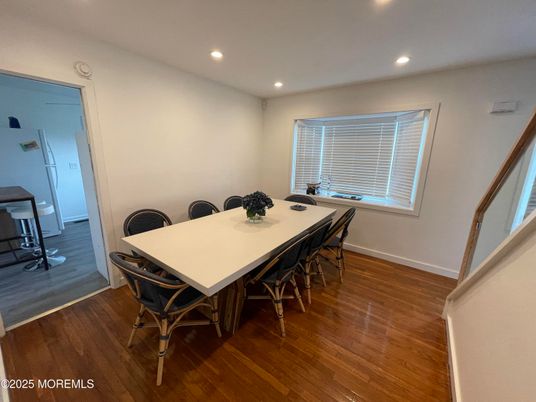 Dining room, Interior, Recessed Lighting, Wood Texture Flooring
