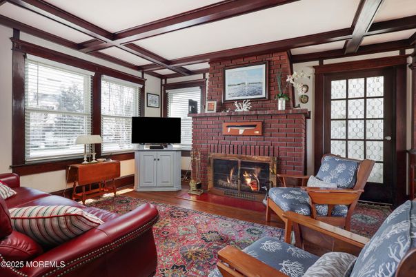 Fireplace, Interior, Living room, Stone Walls, Wooden Beams, Wood Texture Flooring