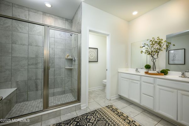 Bathroom, Dual Sink Vanities, Glass Shower, Interior, Recessed Lighting