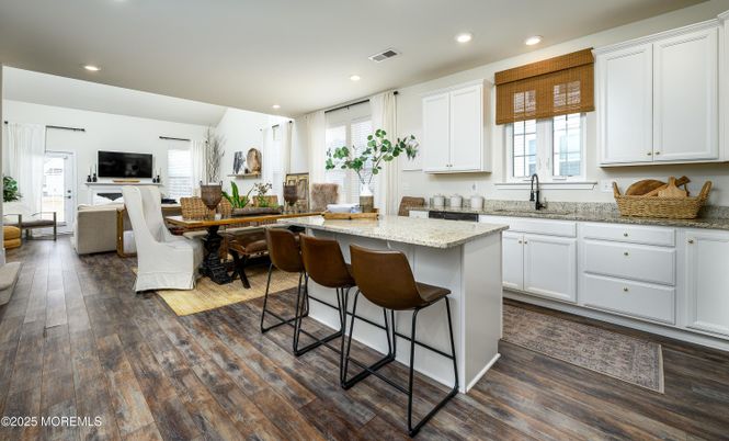 Dining room, Interior, Kitchen, Living room, Recessed Lighting, Wood Texture Flooring