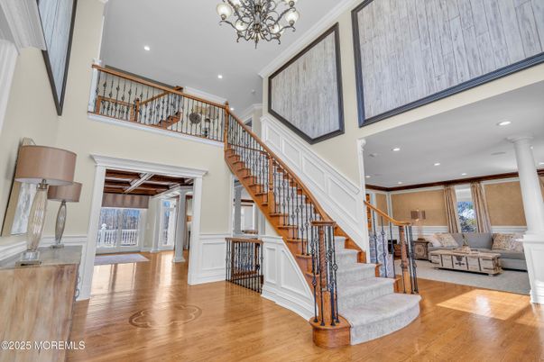 Chandelier, Interior, Living room, Recessed Lighting, Wood Texture Flooring