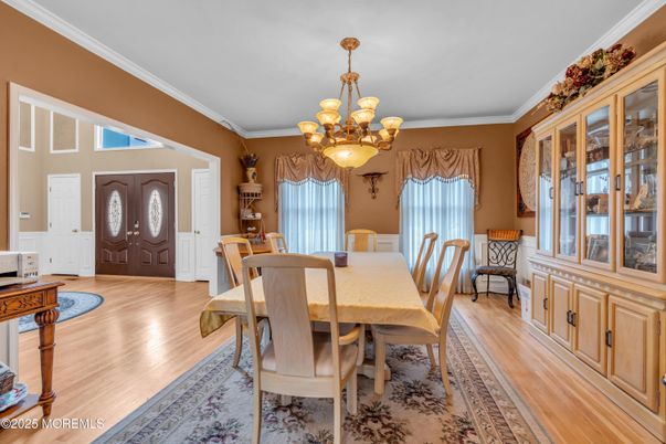 Chandelier, Dining room, Interior, Wood Texture Flooring