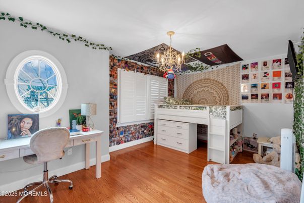 Chandelier, Home Office, Interior, Wood Texture Flooring