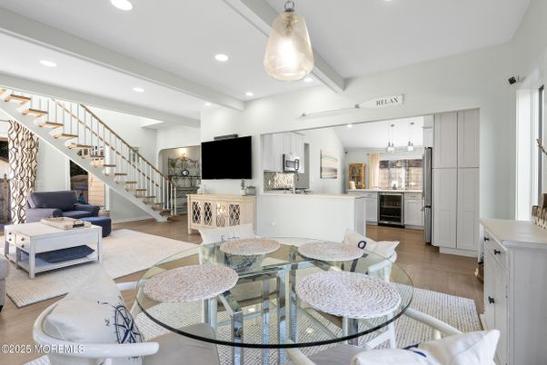 Dining room, Interior, Kitchen, Living room, Pendant Lights, Recessed Lighting, Wood Texture Flooring