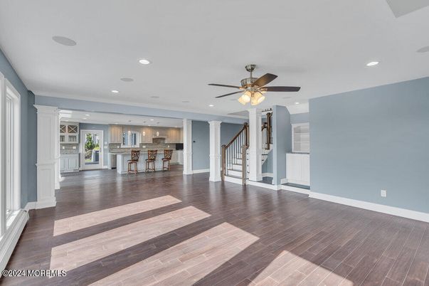 Empty room, Interior, Kitchen, Recessed Lighting, Wood Texture Flooring