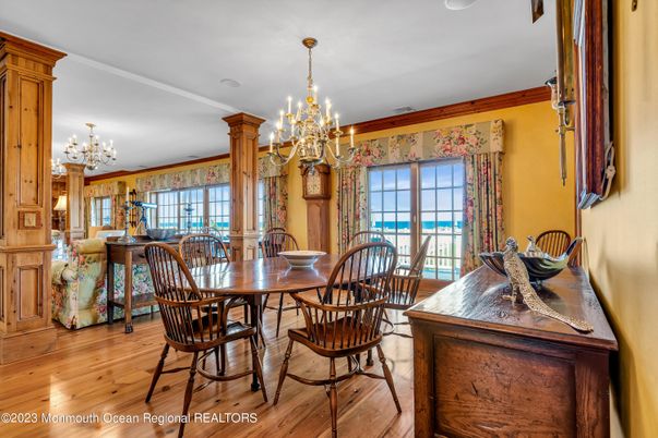 Chandelier, Dining room, Interior, Wood Texture Flooring