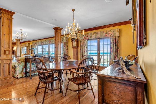 Chandelier, Dining room, Interior, Wood Texture Flooring
