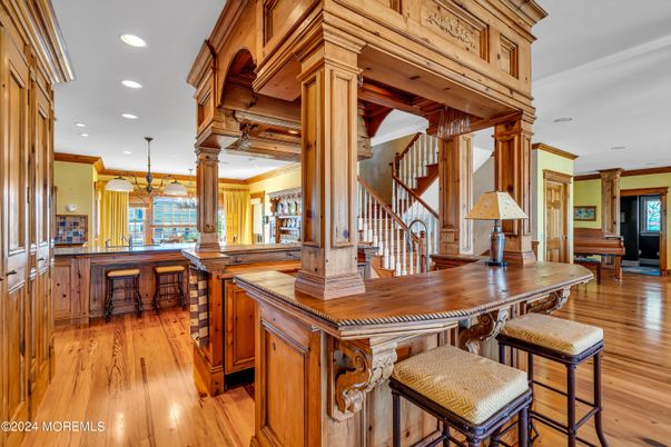 Dining room, Interior, Pendant Lights, Recessed Lighting, Wood Texture Flooring