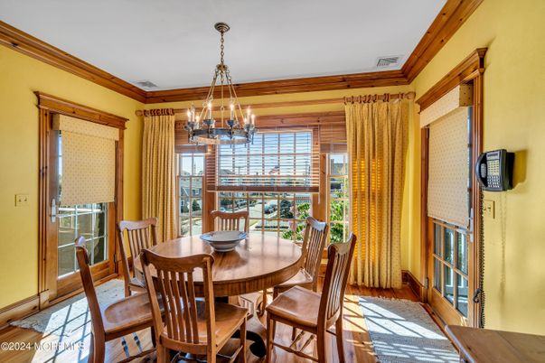 Chandelier, Dining room, Interior, Wood Texture Flooring