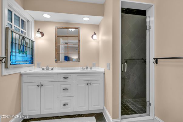 Bathroom, Dual Sink Vanities, Glass Shower, Interior, Recessed Lighting