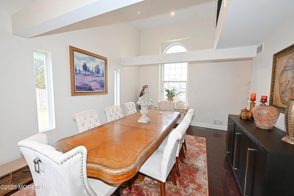 Dining room, Interior, Recessed Lighting, Wood Texture Flooring