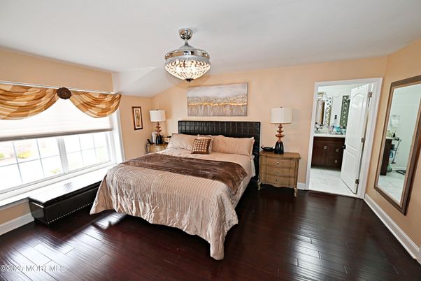 Bedroom, Chandelier, Interior, Wood Texture Flooring