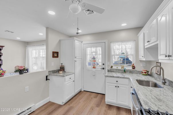 Interior, Kitchen, Recessed Lighting, Wood Texture Flooring