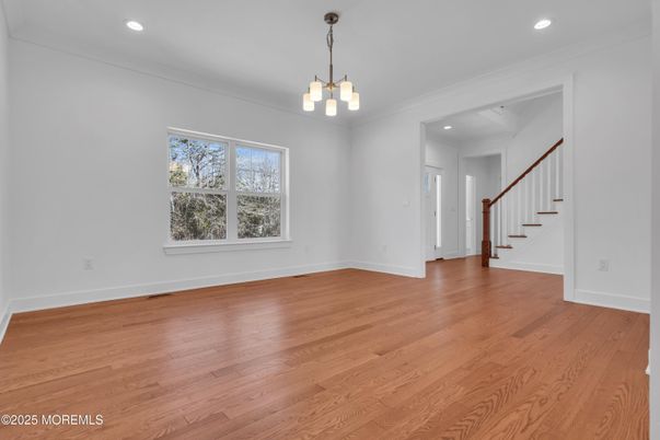 Empty room, Interior, Pendant Lights, Recessed Lighting, Wood Texture Flooring