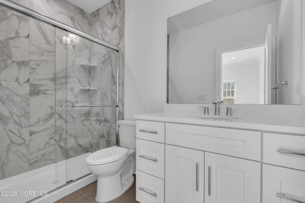 Bathroom, Glass Shower, Interior, Marble Walls, Recessed Lighting