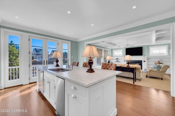 Interior, Kitchen, Living room, Recessed Lighting, Wood Texture Flooring
