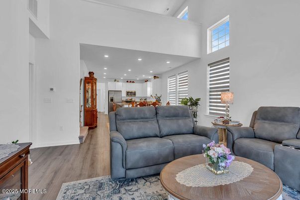 Interior, Kitchen, Living room, Recessed Lighting, Stainless Steel Appliances, Wood Texture Flooring