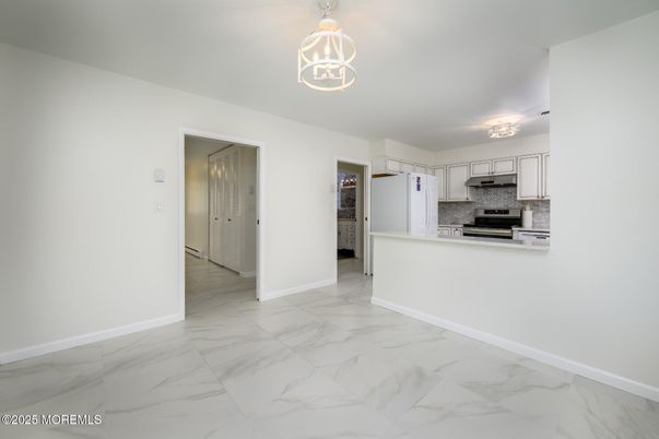 Interior, Kitchen, Marble, Pendant Lights, Stainless Steel Appliances