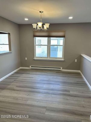 Chandelier, Empty room, Interior, Recessed Lighting, Wood Texture Flooring
