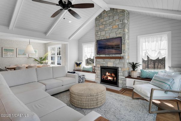Dining room, Fireplace, Interior, Living room, Stone Walls, Wood Texture Flooring