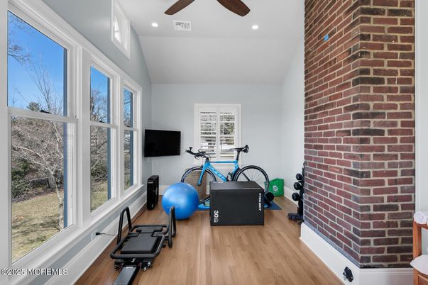 Interior, Recessed Lighting, Stone Walls, Wood Texture Flooring