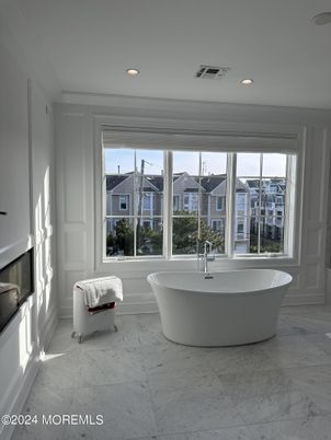 Bathroom, Free Standing Baths, Interior, Marble, Recessed Lighting