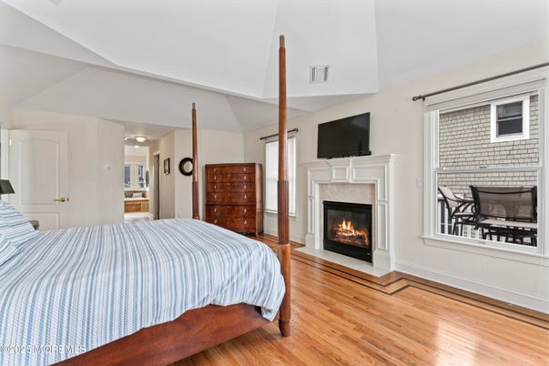 Bedroom, Fireplace, Interior, Wood Texture Flooring