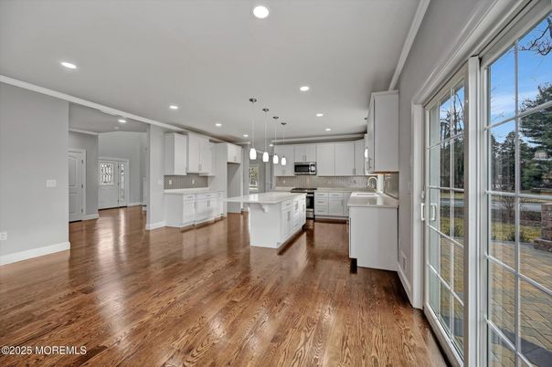 Interior, Kitchen, Pendant Lights, Recessed Lighting, Wood Texture Flooring