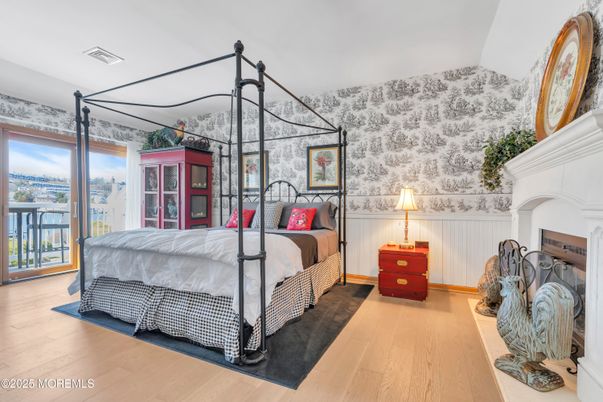 Bedroom, Fireplace, Interior, Wood Texture Flooring