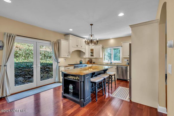Chandelier, Interior, Kitchen, Recessed Lighting, Wood Texture Flooring