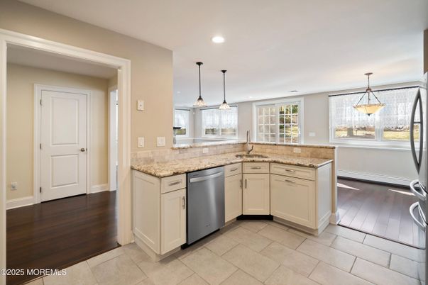 Interior, Kitchen, Pendant Lights, Recessed Lighting, Wood Texture Flooring
