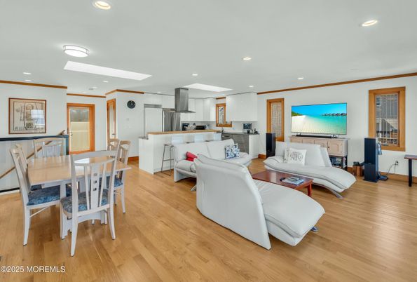Dining room, Interior, Kitchen, Living room, Recessed Lighting, Wood Texture Flooring
