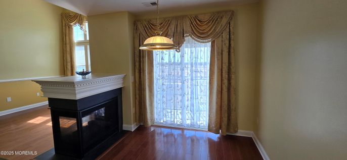Fireplace, Interior, Pendant Lights, Wood Texture Flooring