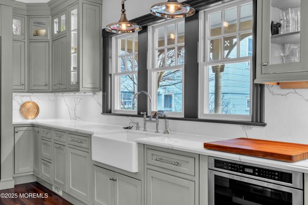 Interior, Kitchen, Pendant Lights, Stainless Steel Appliances, Wood Texture Flooring
