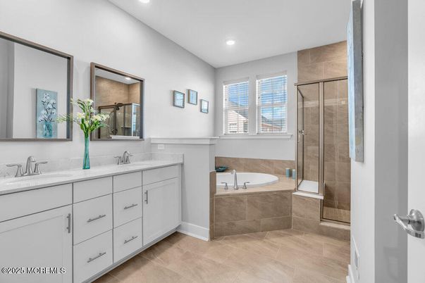 Bathroom, Dual Sink Vanities, Glass Shower, Interior, Recessed Lighting