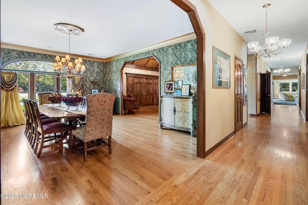 Chandelier, Dining room, Interior, Wood Texture Flooring