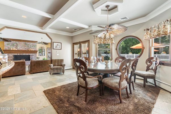 Dining room, Fireplace, Interior, Living room, Pendant Lights, Recessed Lighting