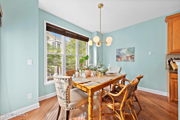 Dining room, Interior, Pendant Lights, Wood Texture Flooring