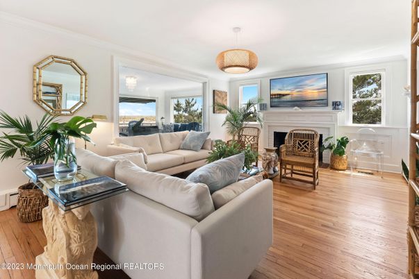 Fireplace, Interior, Living room, Pendant Lights, Wood Texture Flooring