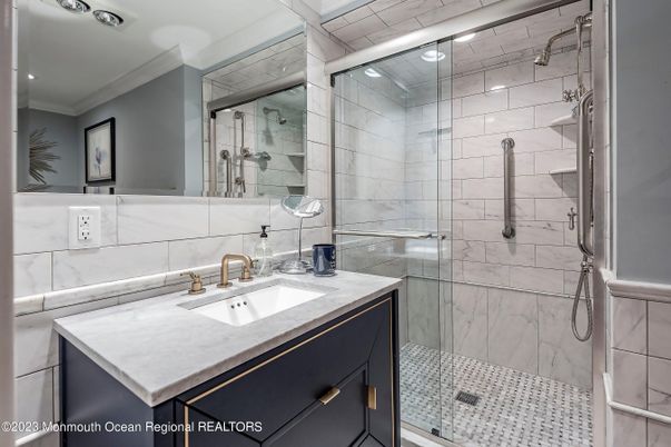 Bathroom, Glass Shower, Interior, Recessed Lighting